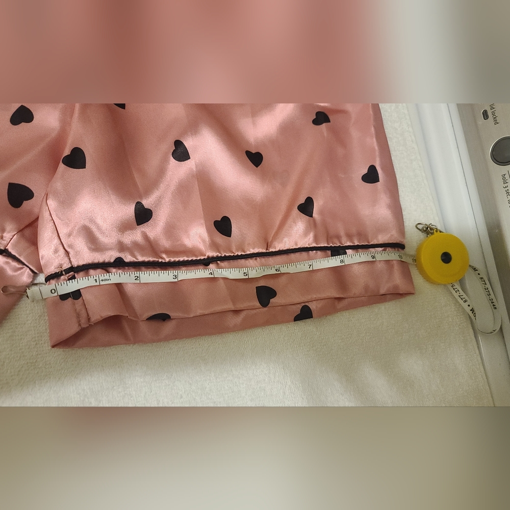 Pijama Pink Satin Cami&Short PJ Set With Black Hearts Size Small/Medium Approx. - Picture 9 of 16